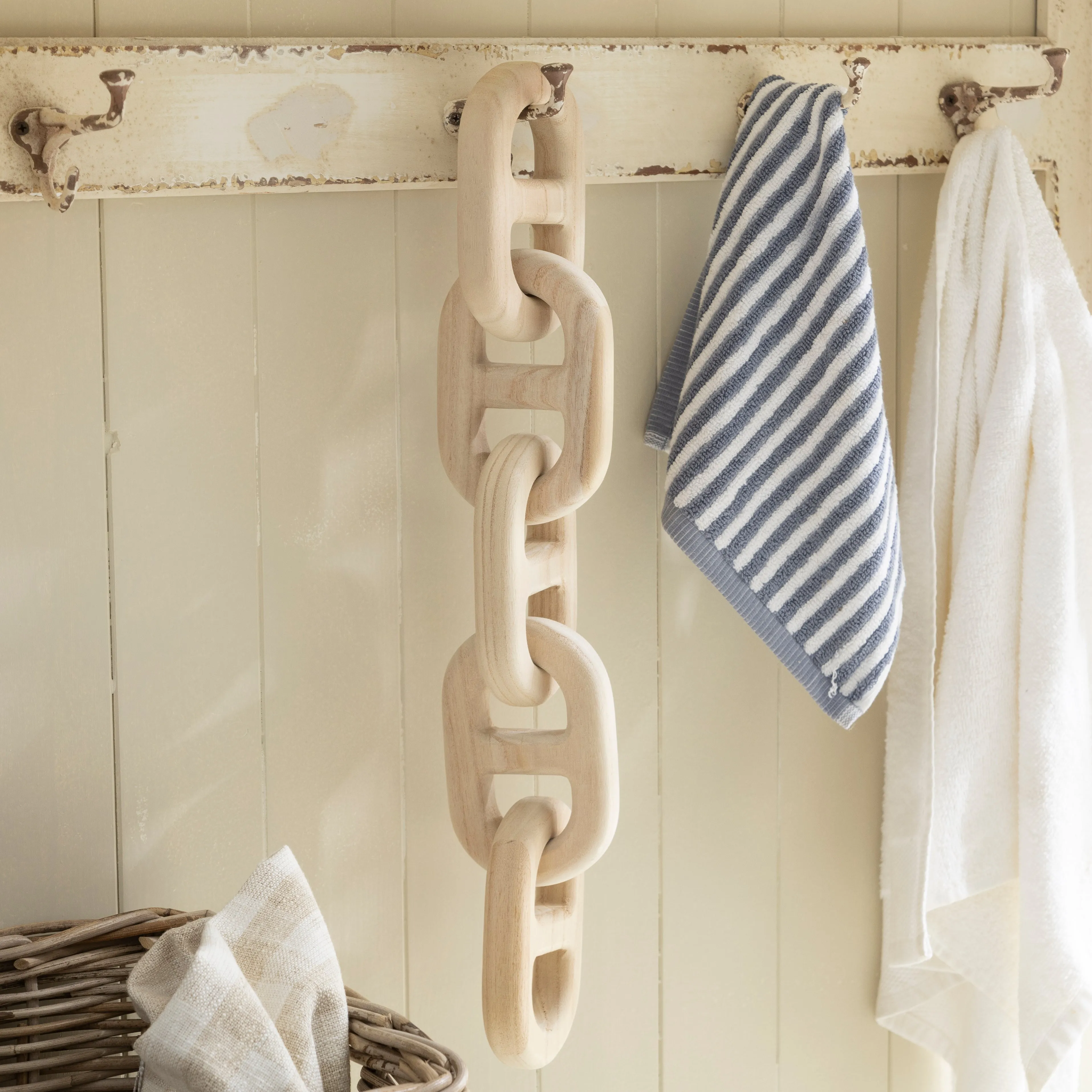 Wooden Decorative Stud Chain Links - Rustic Coastal Accent Piece