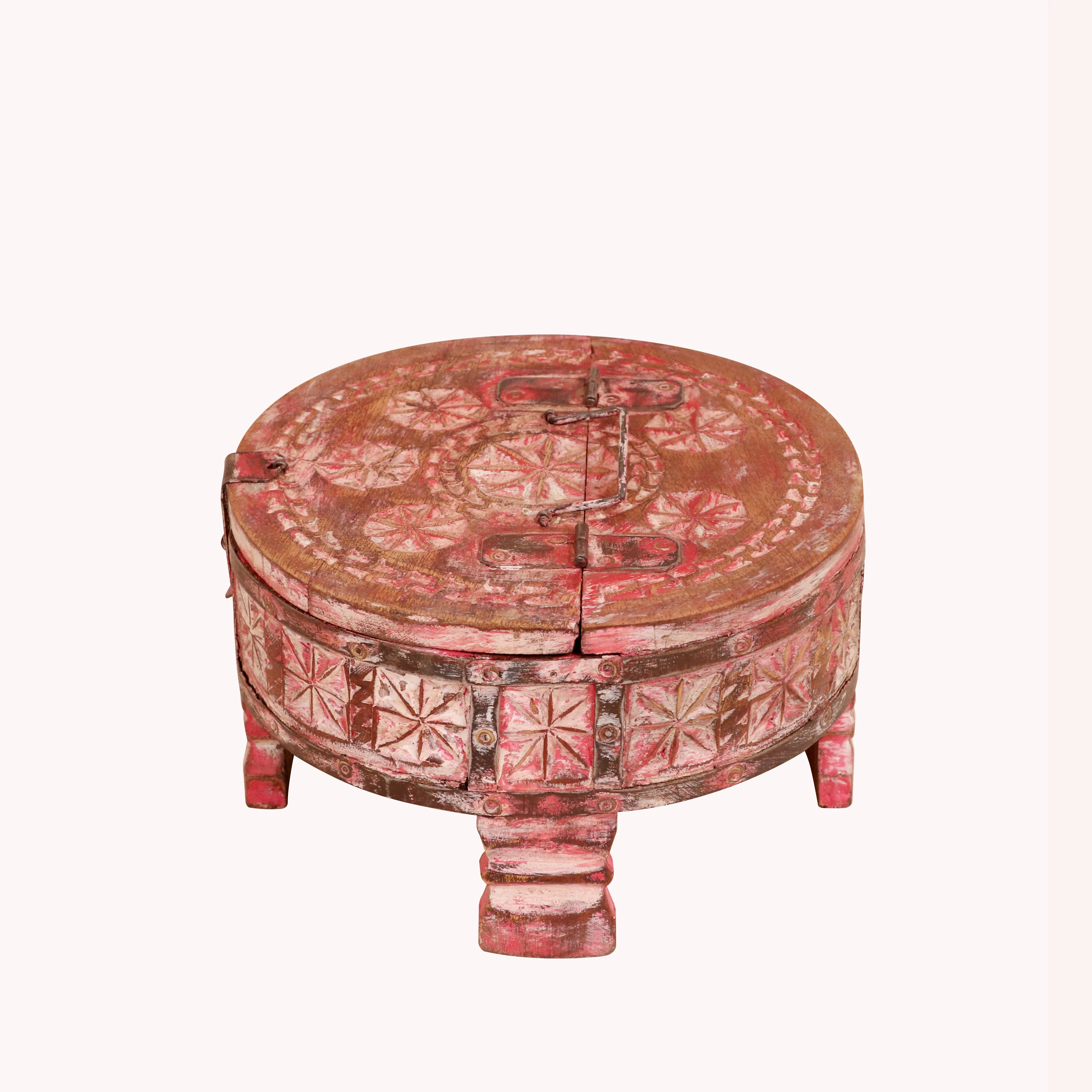 Wooden pink colour distressed Chakki box with Lid