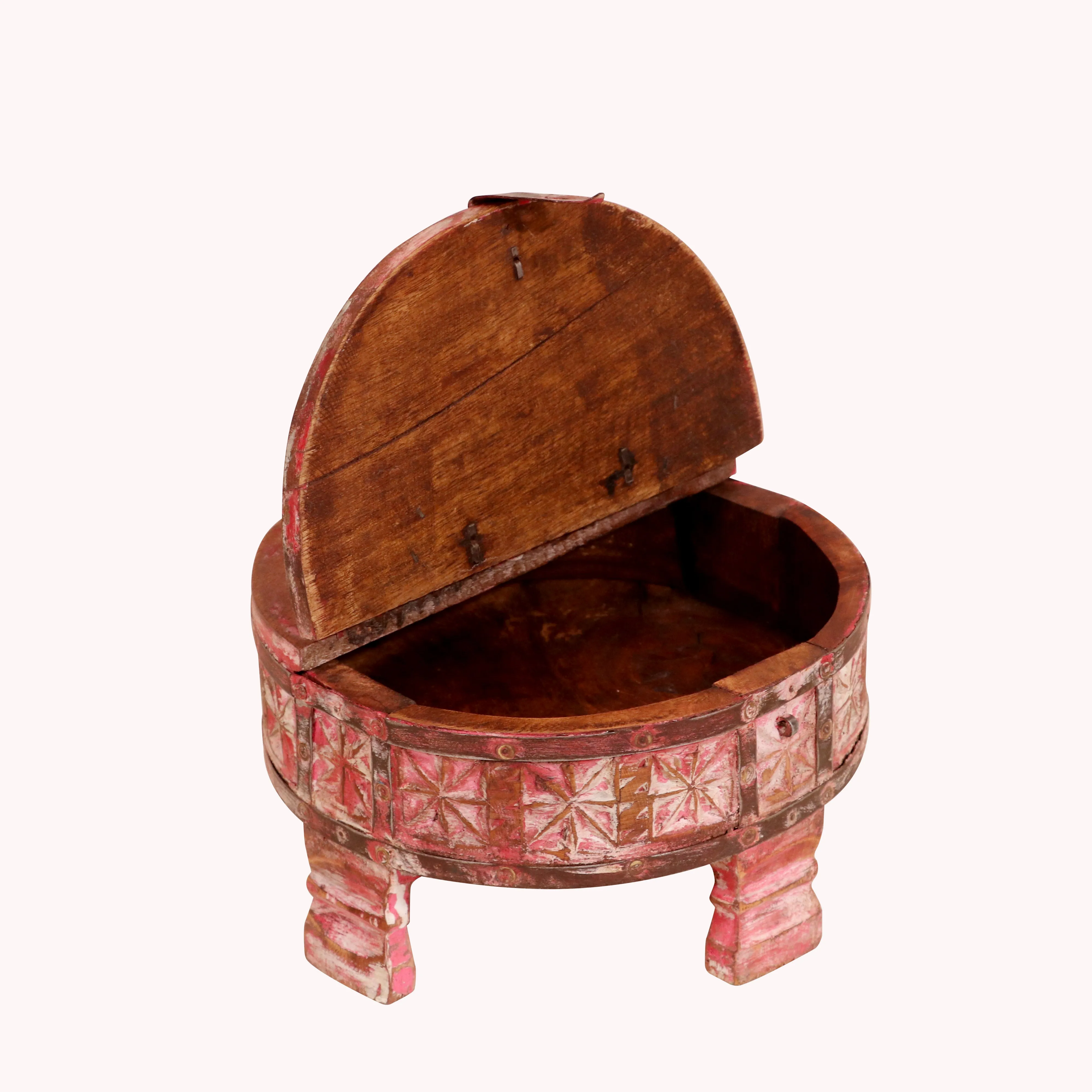 Wooden pink colour distressed Chakki box with Lid