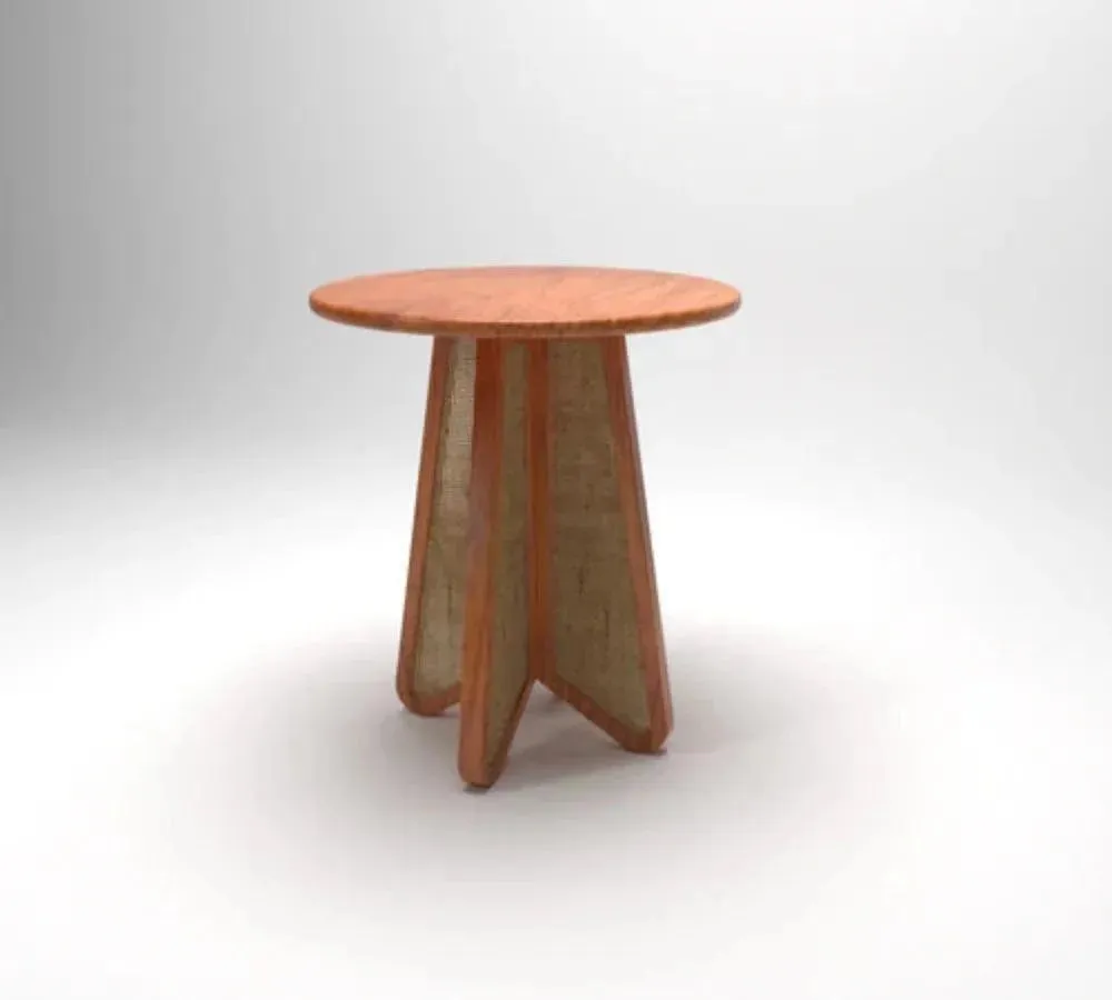 Wooden Twist Eensy Rattan Round Teak Wood Side Table Stylish & Functional for Living Room or Bedroom