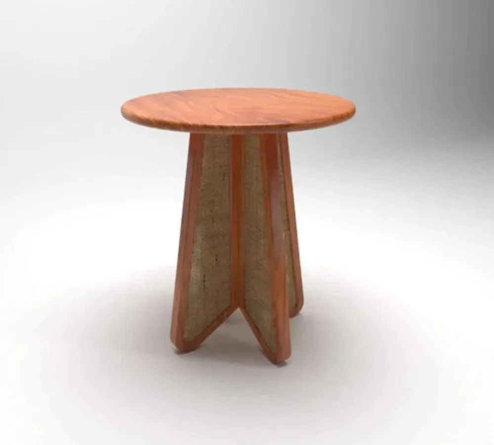 Wooden Twist Eensy Rattan Round Teak Wood Side Table Stylish & Functional for Living Room or Bedroom