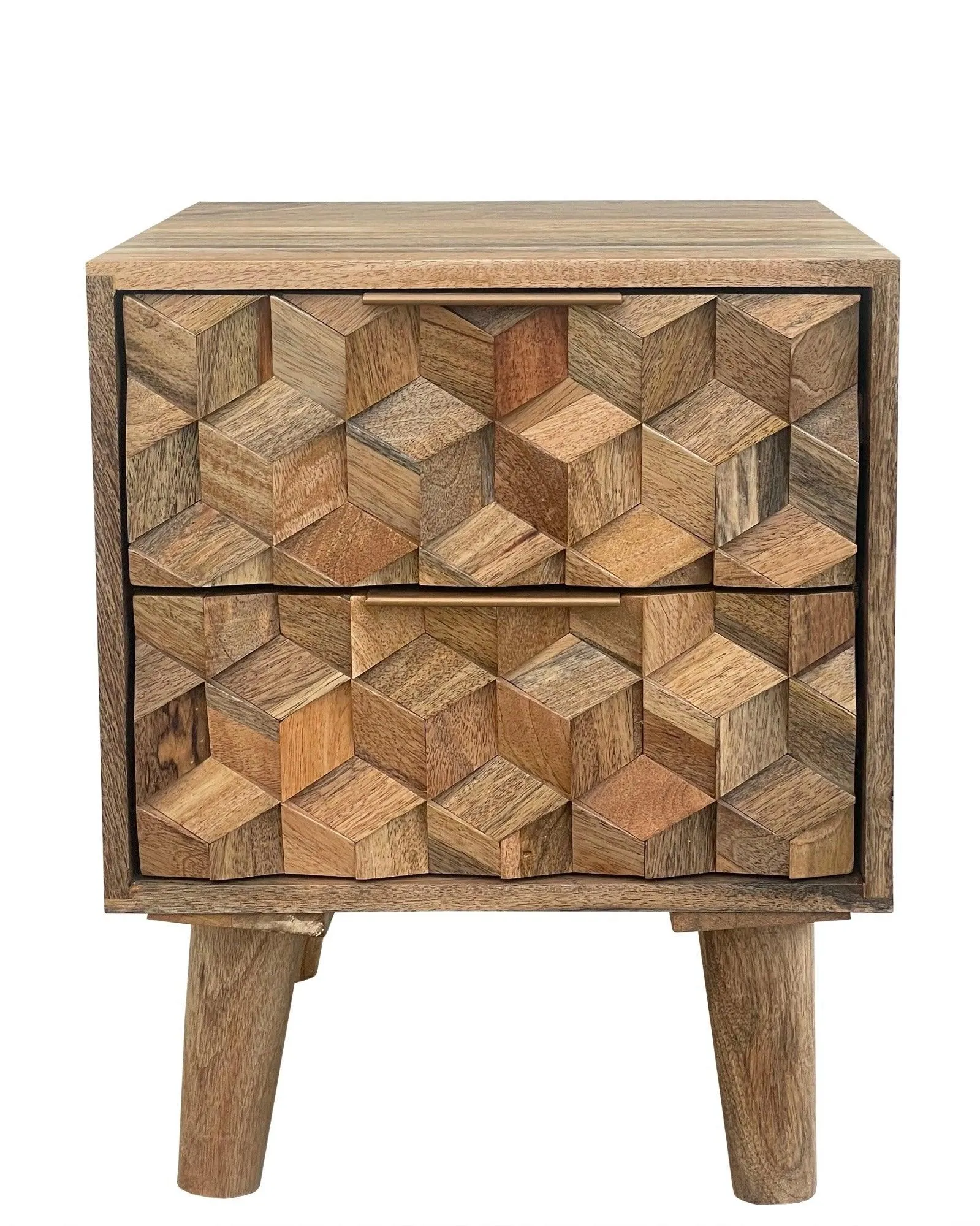 Wooden Twist Nucleus Carved Mango Wood Bedside Table