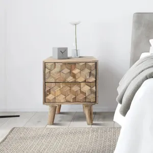 Wooden Twist Nucleus Carved Mango Wood Bedside Table