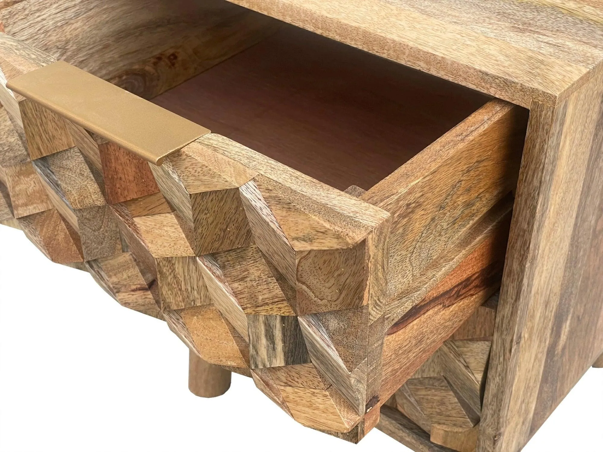 Wooden Twist Nucleus Carved Mango Wood Bedside Table