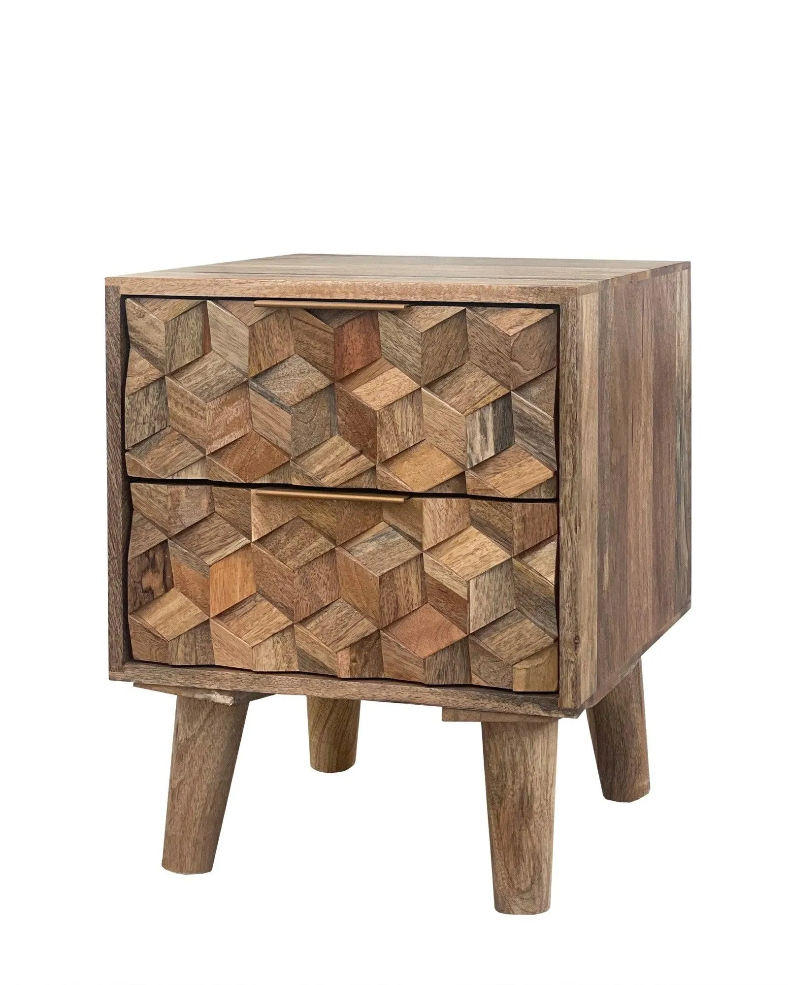 Wooden Twist Nucleus Carved Mango Wood Bedside Table