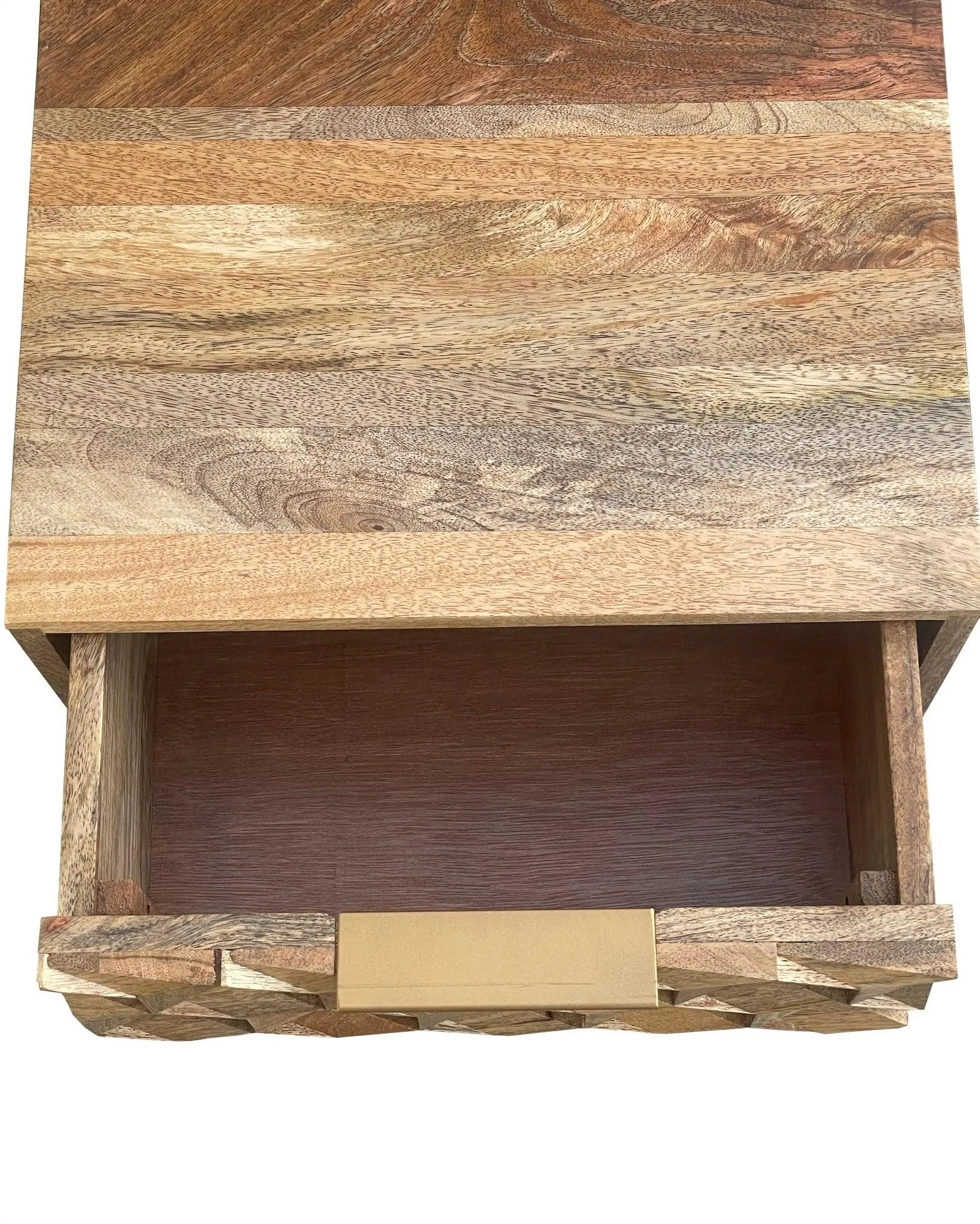 Wooden Twist Nucleus Carved Mango Wood Bedside Table