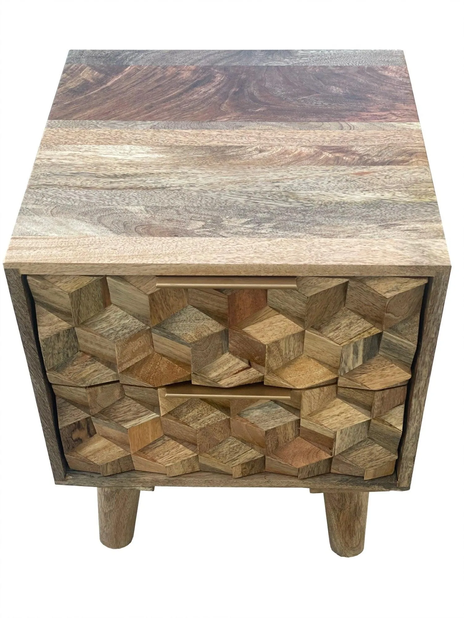 Wooden Twist Nucleus Carved Mango Wood Bedside Table