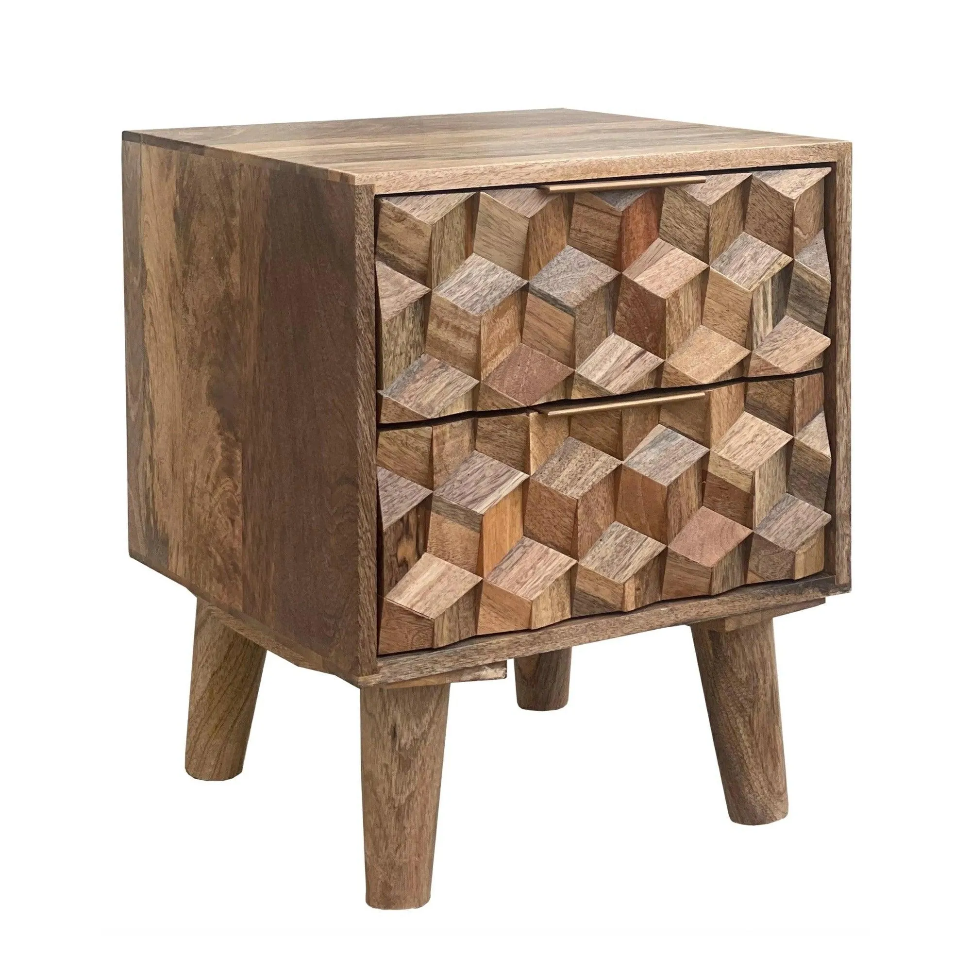 Wooden Twist Nucleus Carved Mango Wood Bedside Table