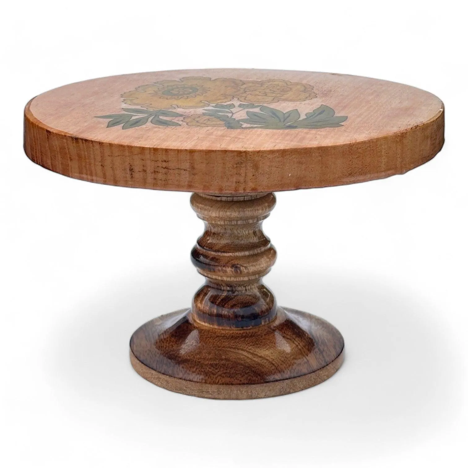Wooden Twist Sylvan Mango Wood Foldable Floral Round Cake Stand Rustic & Elegant Cake Display